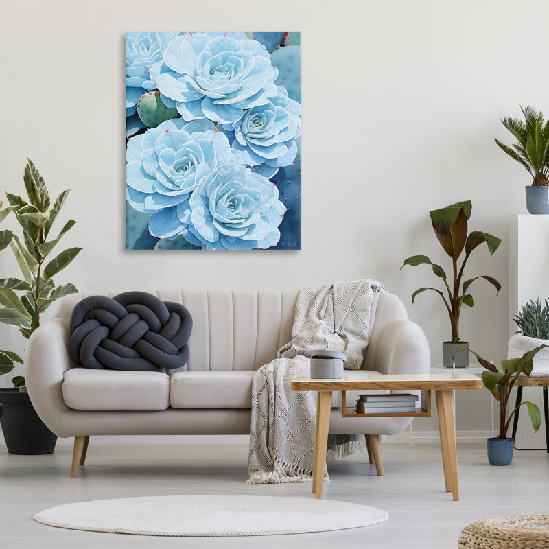 «Blue Succulents», art mural détaillé par Rb, H 48 po x l 36 po