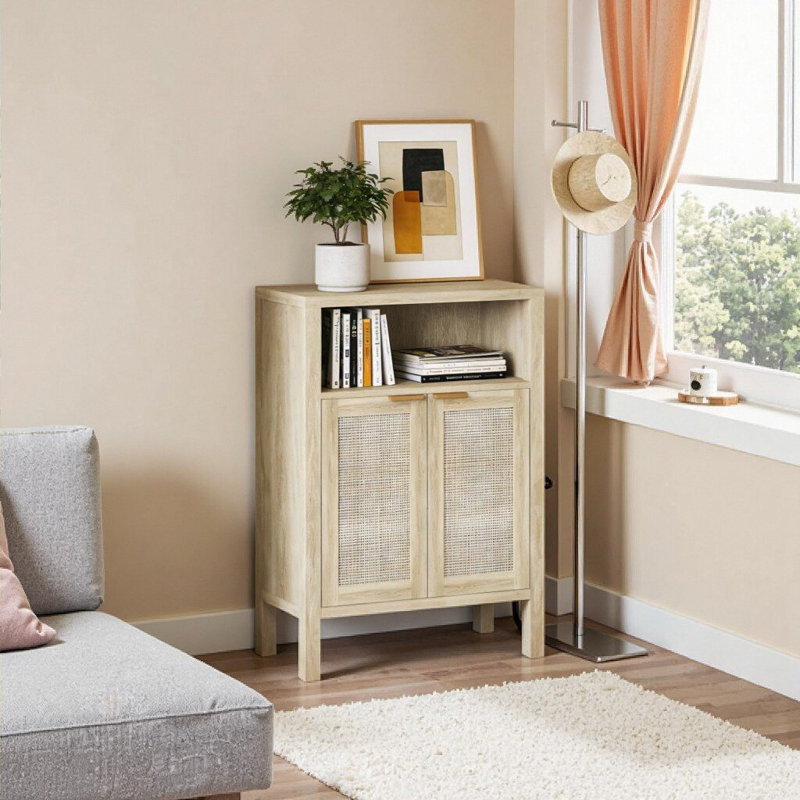 Buffet scandinave en rotin et or, Naturel