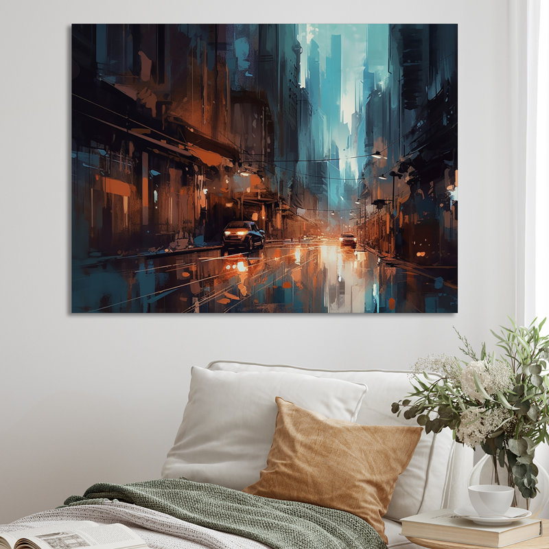«Blue and Orange Exploration The City's Heart I», reproduction sur toile, H 12 po x l 20 po x P 1 po, Toile tendue