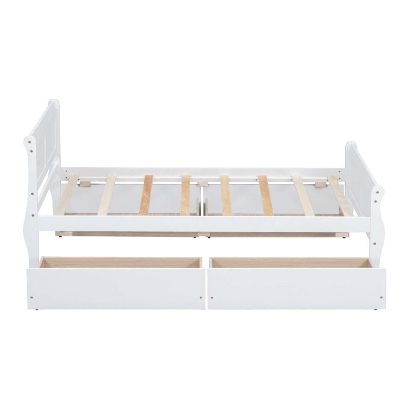 Lit plateforme en bois avec quatre tiroirs pratiques, tête et pied de lit profilés pour une organisation et un style de chambre à coucher améliorés