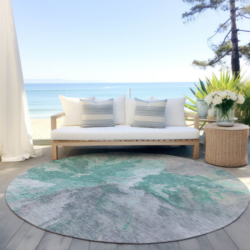 Tapis bleu sarcelle Theodara, 8 pi x 8 pi