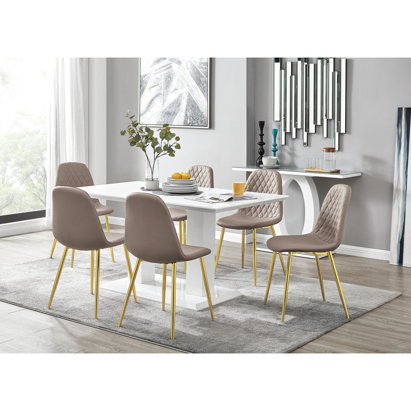 Ensemble de table de salle à manger Eubanks, Blanc, Beige cappuccino / doré