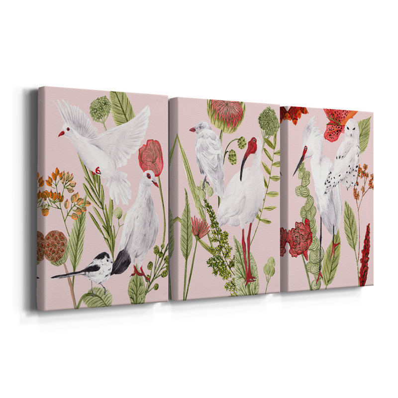 Birds in Motion I - Toile tendue avec châssis sur mesure - 3 pièces, H 48 po x l 96 po
