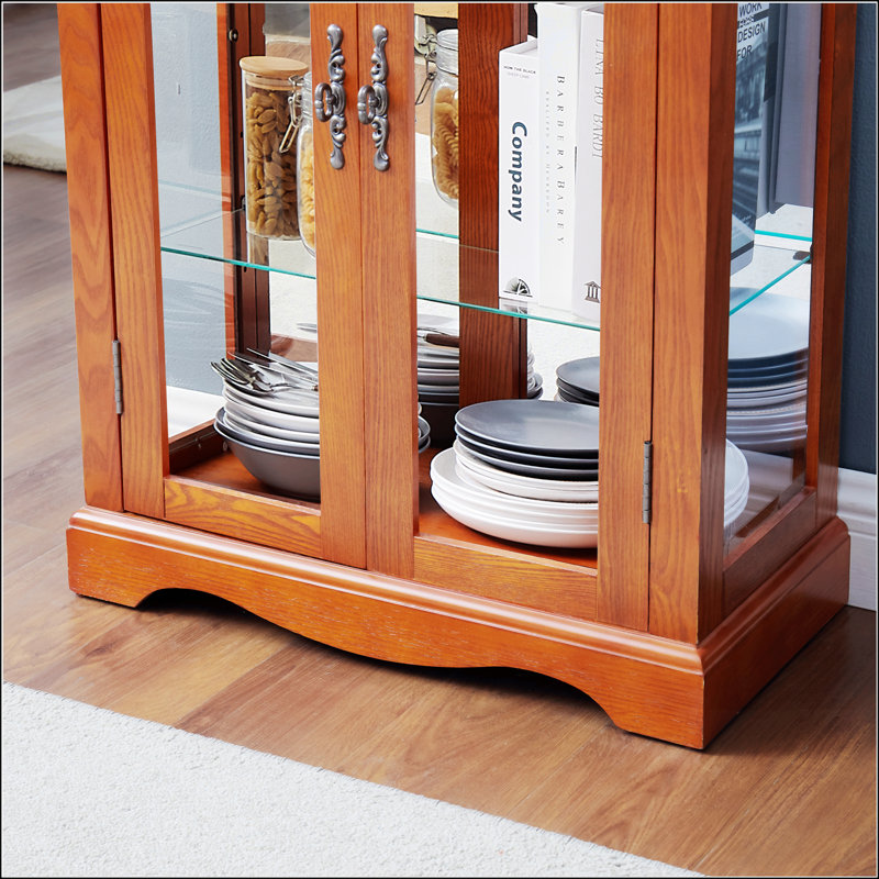 Lighted Glass Curio Display Cabinet, Oak