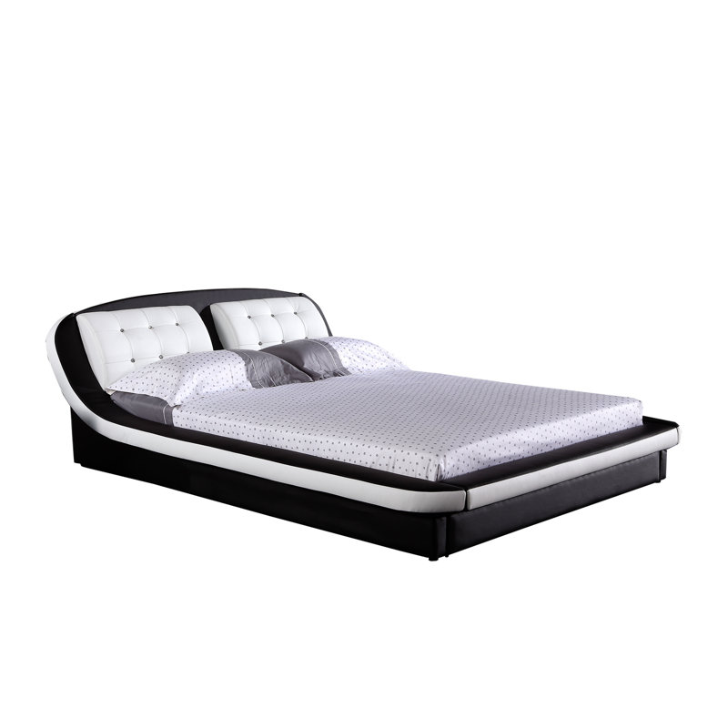Lit plateforme tapissier Janae, Noir / blanc, Grand