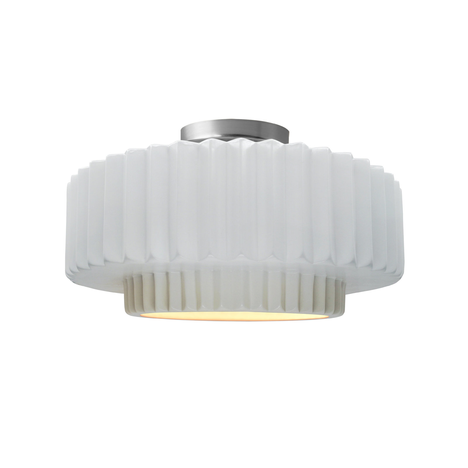 Single Light Ceramic LED Semi Flush Mount, Gloss White, 7.25" H x 14.5" W x 14.5" D, Brushed Nickel