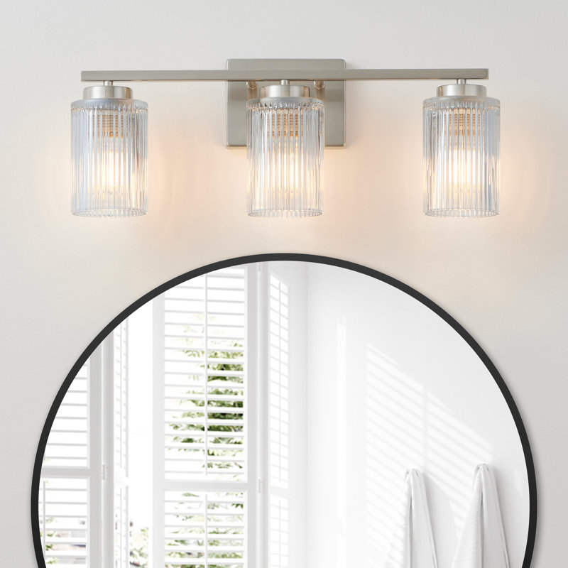 Lurigid  Bathroom Vanity Light Collection with Ribbed Glass Shade, Brushed Nickel, 3 Lights, 8.3" H x 22" W x 5.75" D