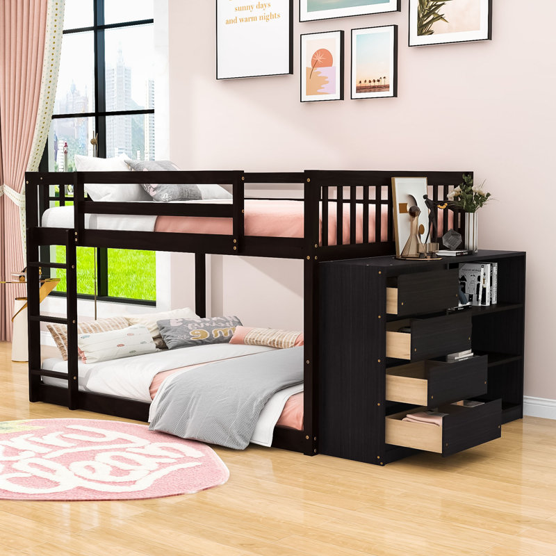 Farschid Kids Bunk Bed with Drawers, Espresso, Full