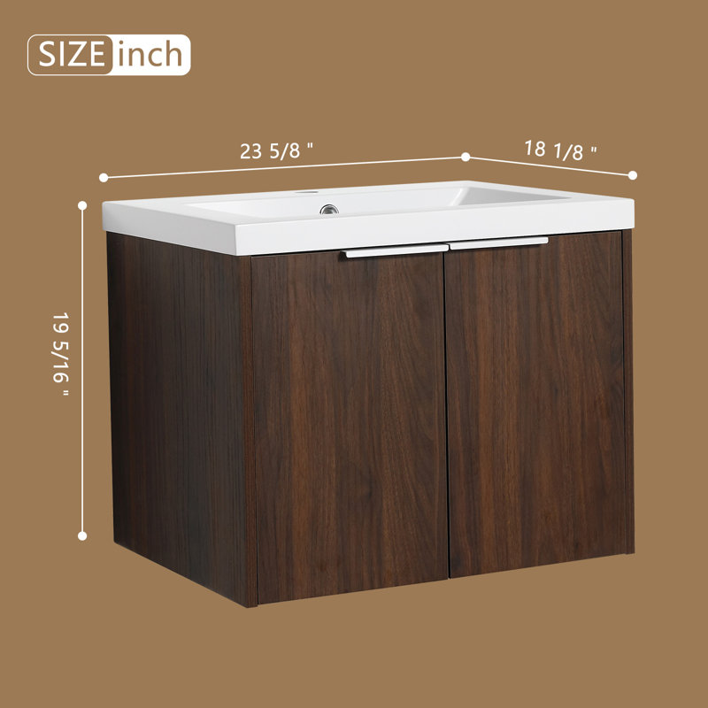 Meuble-lavabo mural simple 24 po avec plateau en polymère Aureo
