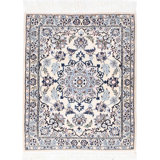 Ivory Fine Hand Knotted Persian Silk & wool Nain 2'3"X 3'