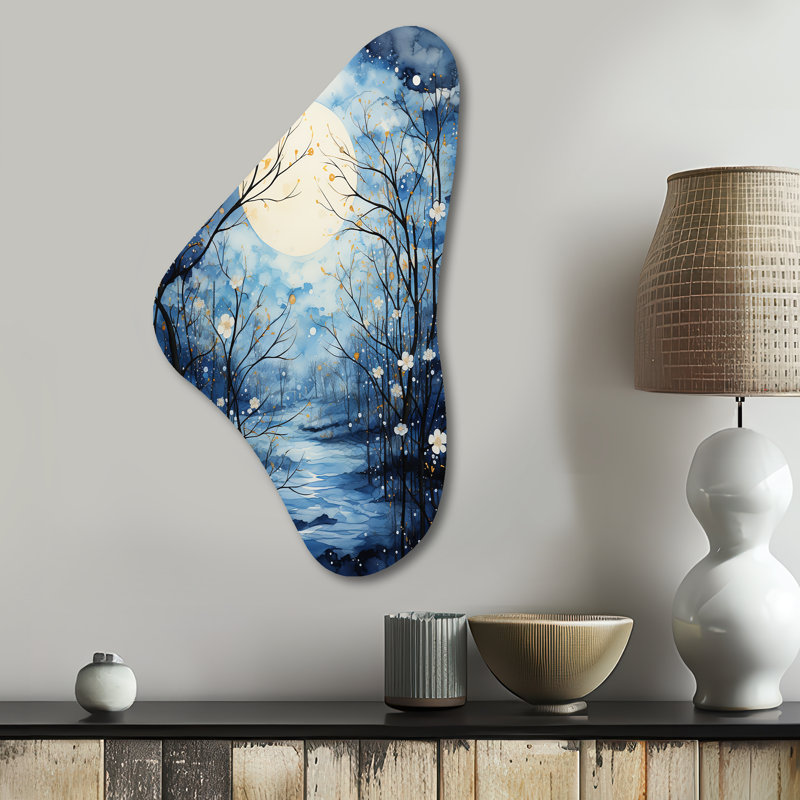 Gwennyth, arbre blanc bleu au clair de lune, silhouette I - arbres Boomerang, H 31 po x l 17 po