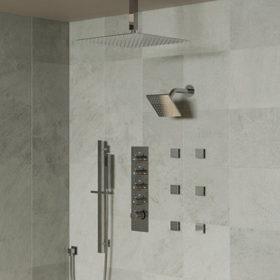 DualJetSpa 15-Spray Patterns 16" & 6" Dual Shower Heads, Shower Faucet  System with Thermostatic Rough-in Valve and Body Jets