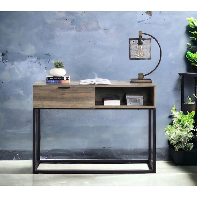 Chêne rustique et écriture noire avec tiroir et tablette Lagena, parfaite pour les bureaux à domicile et les espaces d'étude