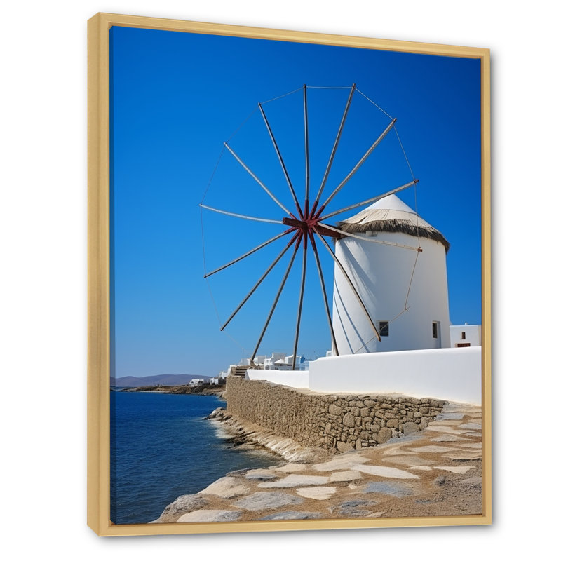 Grèce, moulin à vent Santorini, photo 2 - Grèce, art mural, Cadre flottant brun, 32" H x 16" W