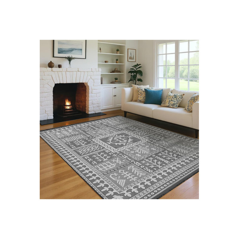 Tapis gris tissé Mosso, 3'3" x 4'11"