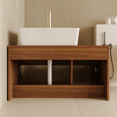 Meuble-lavabo suspendu simple de 31,5 pouces avec lavabo, plateau en bois durable et rangement organisé pour salles de bains modernes