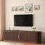 Meuble télé vintage rétro avec portes coulissantes en bois à lattes, tiroir, tablettes réglables et gestion des câbles-911316772