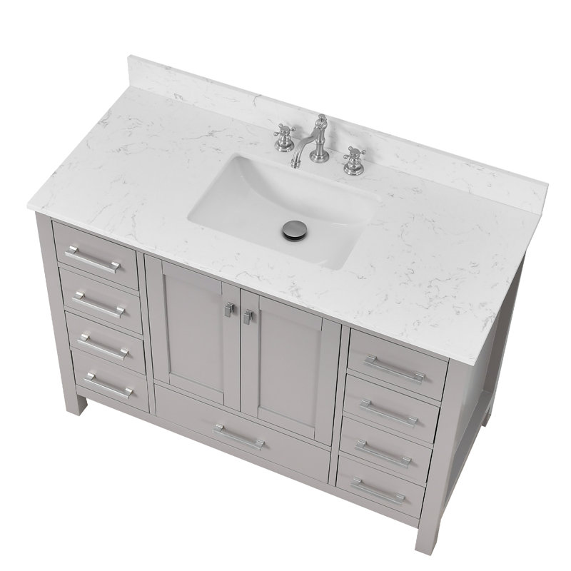 48-inch Bathroom Vanity With Engineered Stone Top, Silver, Gray