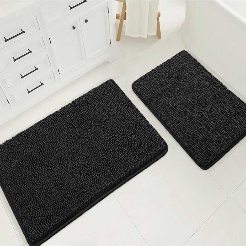 Ensemble de 2 tapis de salle de bain en chenille moelleux et moelleux, Noir