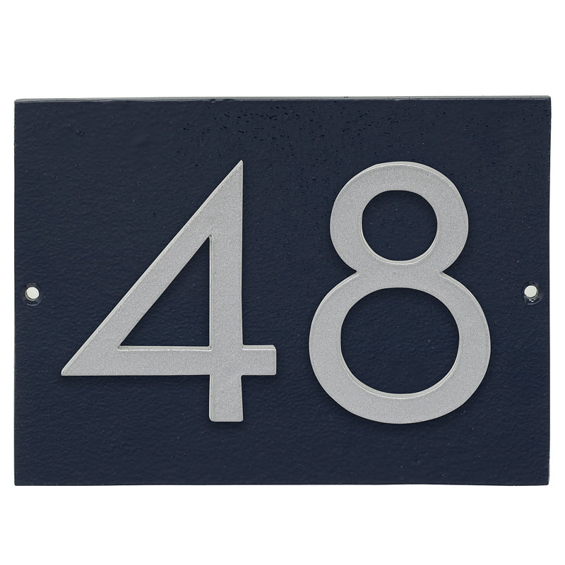 Plaque d’adresse murale sur 1 ligne flottante, Bleu marine, Argent, Oui