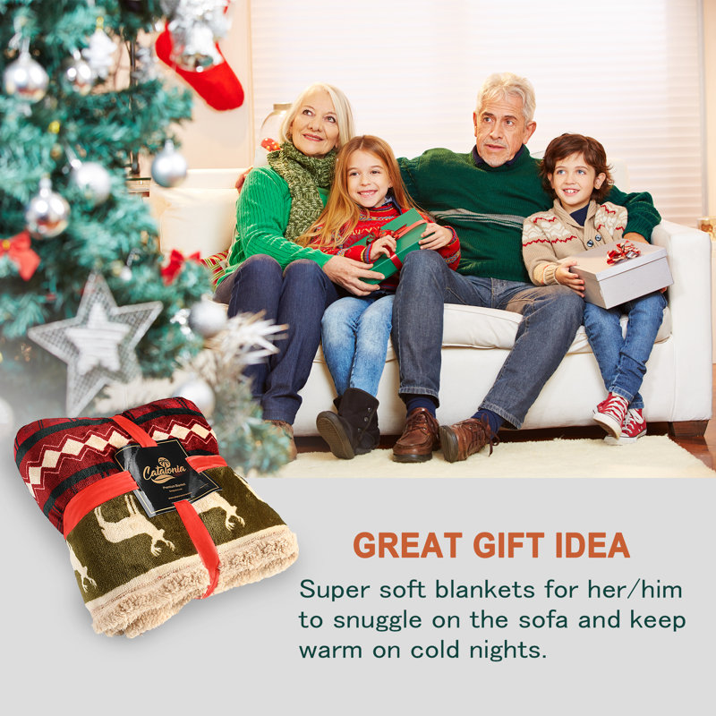 Catalonia Christmas Reindeer Sherpa Fleece Throw Blanket, 50x60 inches