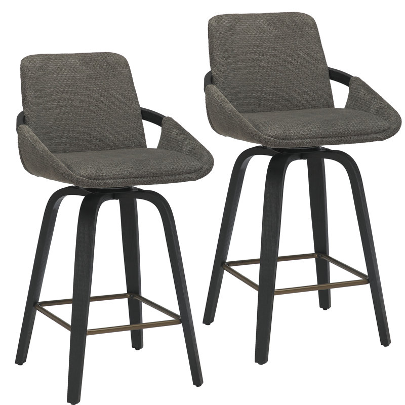 Georges Modern Fabric & Bentwood  26" Counter Stool w/Swivel, Set of 2, Charcoal, Black