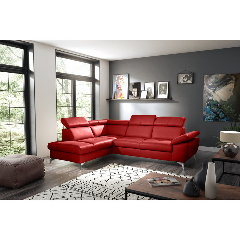 Niagara Genuine Leather Sleeper Corner Sofa with Storage, Adjustable Headrests & Adjustable Armrest, Red, Left Hand Facing