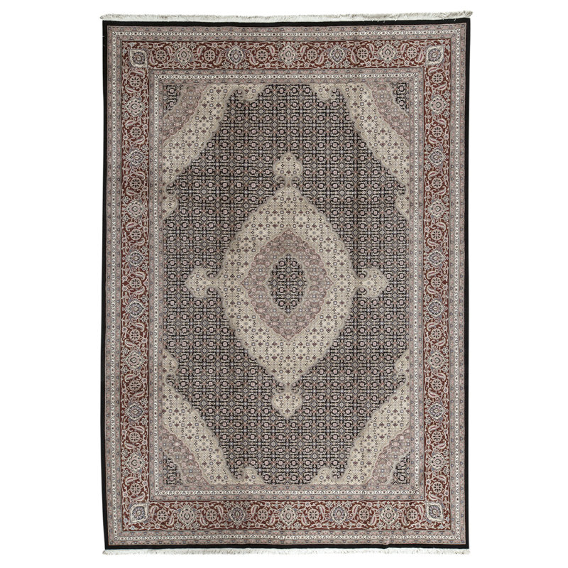 Tapis gris / rouge / noir noué à la main de haute qualité