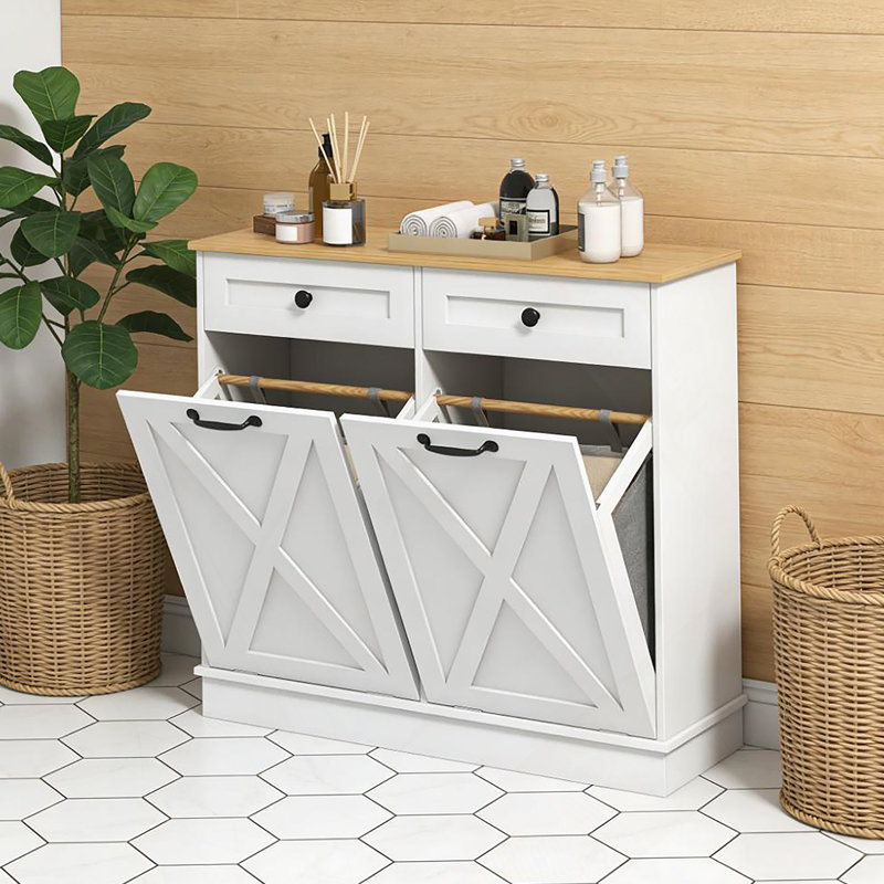 Bathroom Storage Cabinet,Tilt Out Laundry Hamper Cabinet