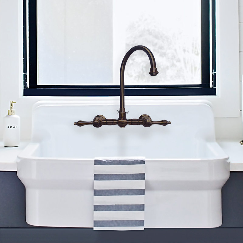 Whitehaus Collection Wall Mount Faucet with Gooseneck Swivel Spout and Solid Brass Side Spray, Oil Rubbed Bronze