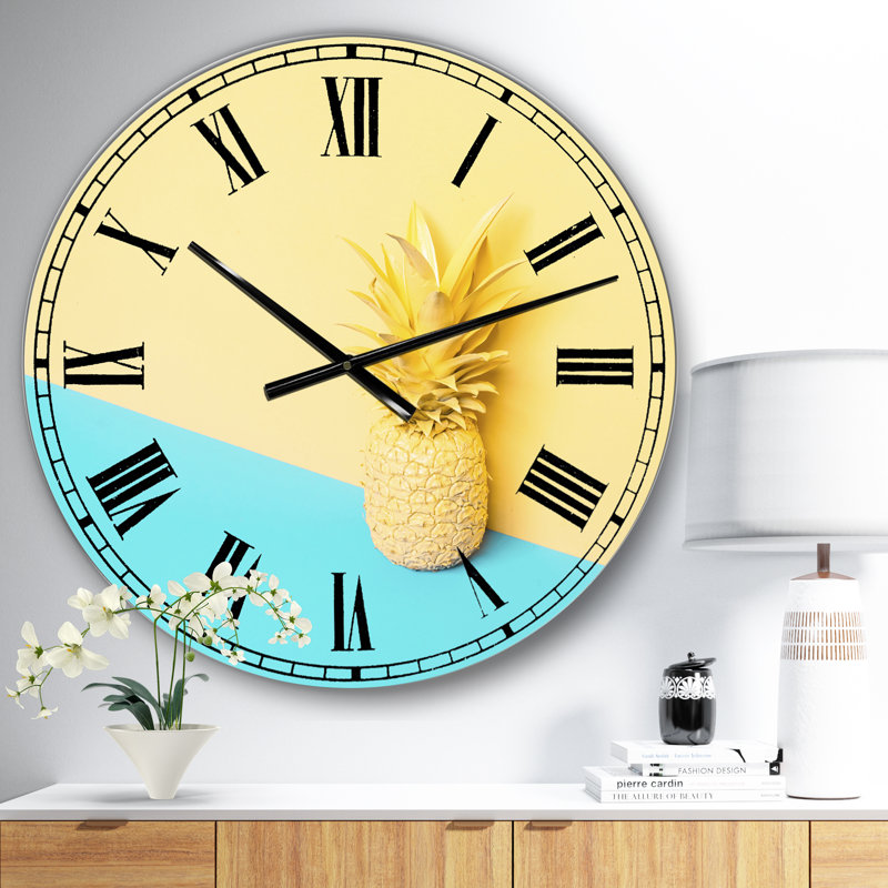 Rose et bleu ananas - grande horloge murale moderne, Surdimensionné