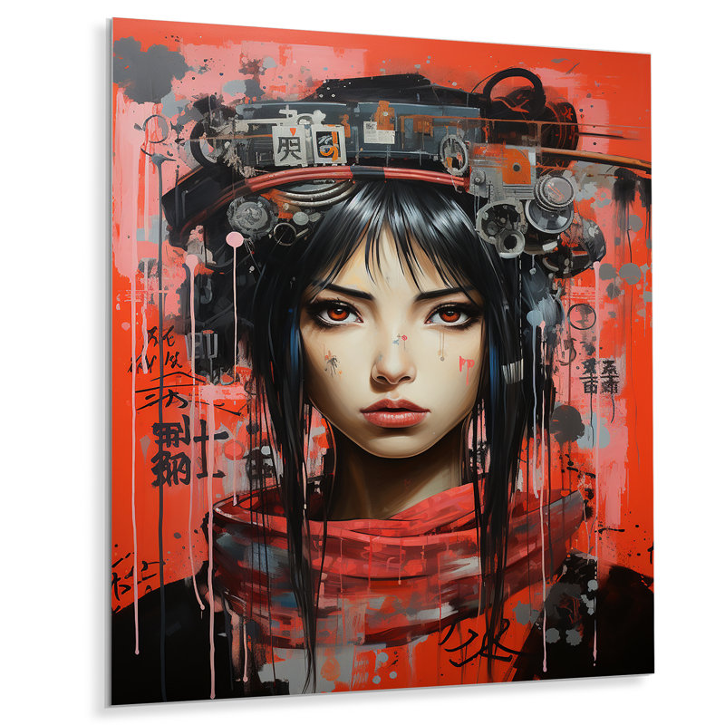 Neon Graffiti, Japon, Geisha, femme I - impression d'art mural asiatique en métal, H 20 po x l 12 po x P 1 po