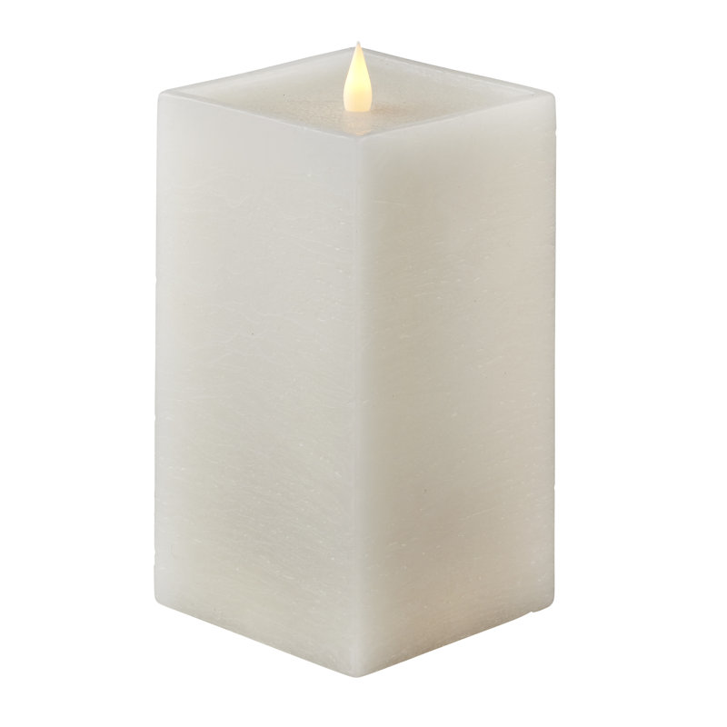 Bougie carrée classique sans flamme, 8 po x 4 po sans flamme, Blanc / Blanc