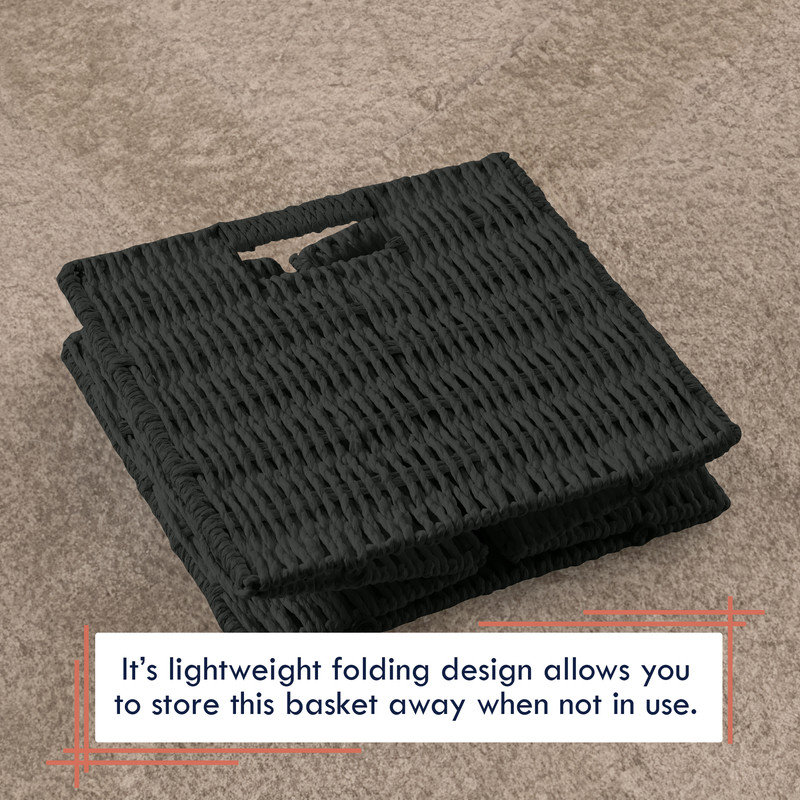2 Pack Wicker Paper Storage Basket Cube Bin, Black, 13" H x 13" W x 13" D