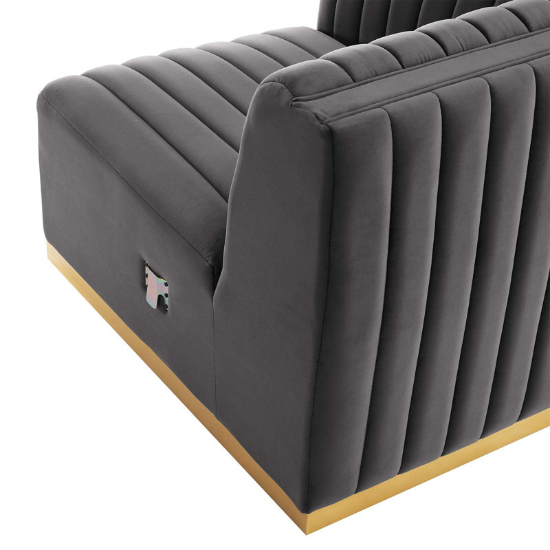 Fauteuil d'angle gauche en velours Conjure Channel, gris