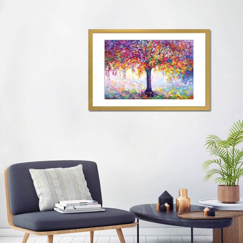 «Tree of Happiness» par Leon Devenice, Impression encadrée, H 40 po x l 60 po, Doré