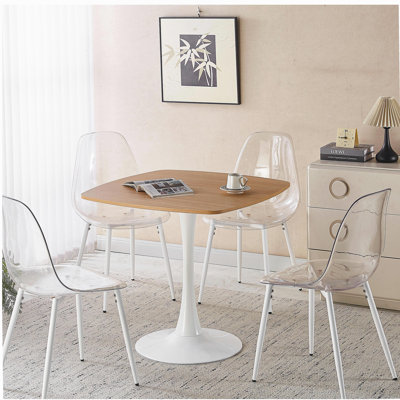 Ensemble de salle à manger 1 + 4,5pièces, table de salle à manger à pieds en métal de style Mid-Century pour 4 à 6 personnes avec plateau en panneau de fibres à densité moyenne, table de salle à manger à piédestal, table basse de loisirs, blanc