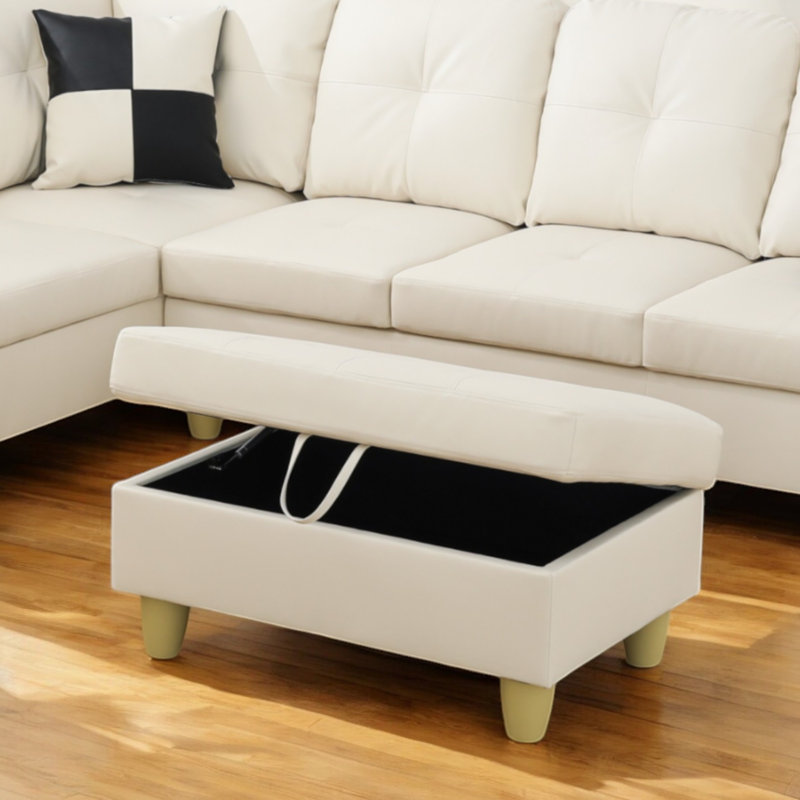 Orella 34" Wide Faux Leather Vegan Leather Rectangle Tufted Hinged Flip-Top Storage Ottoman Bench, White