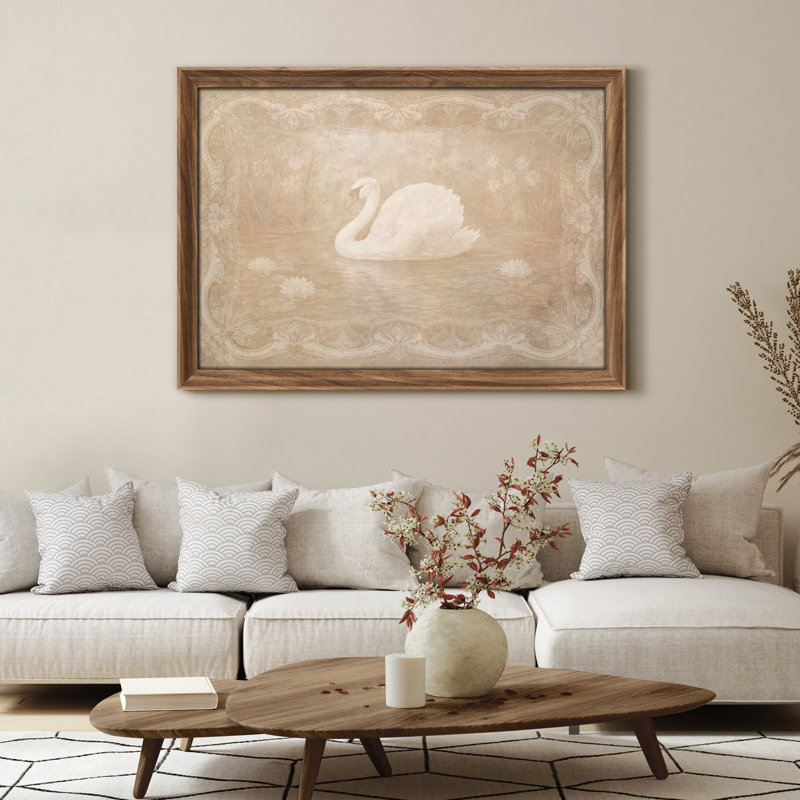Art mural encadré 26,5 x 36 po Elegant Vintage Swan Lake, Impression encadrée sans passe-partout