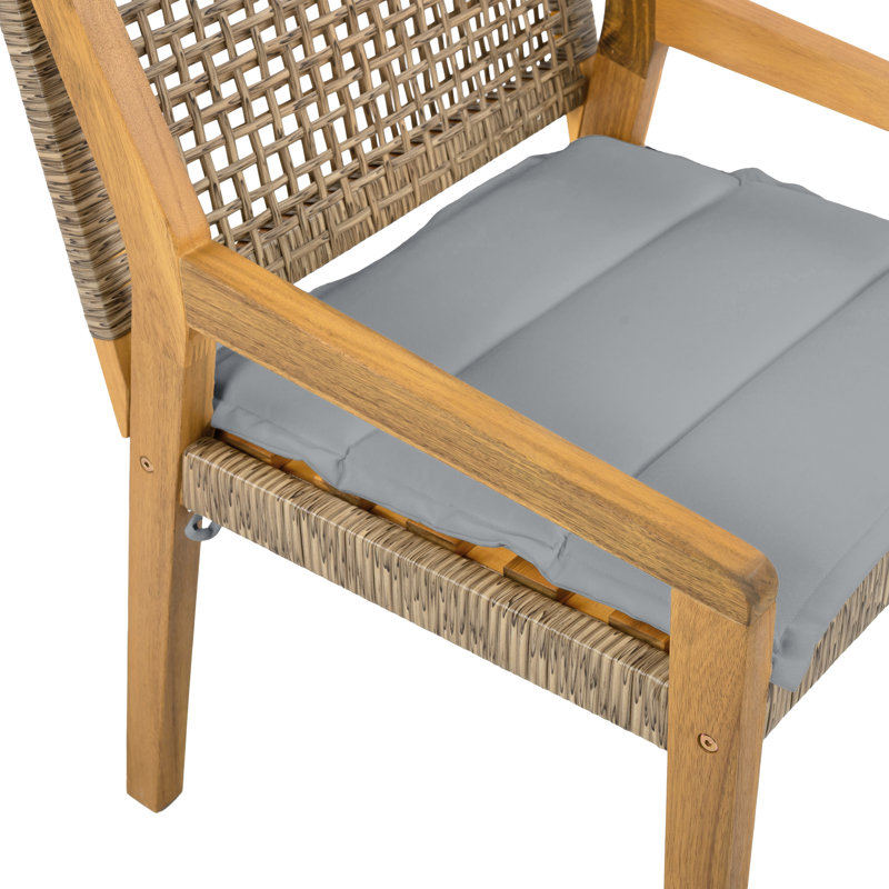 Decia Outdoor 5-Piece Acacia Wood Dining Set With Rope Back Chairs & Curved Leg Table