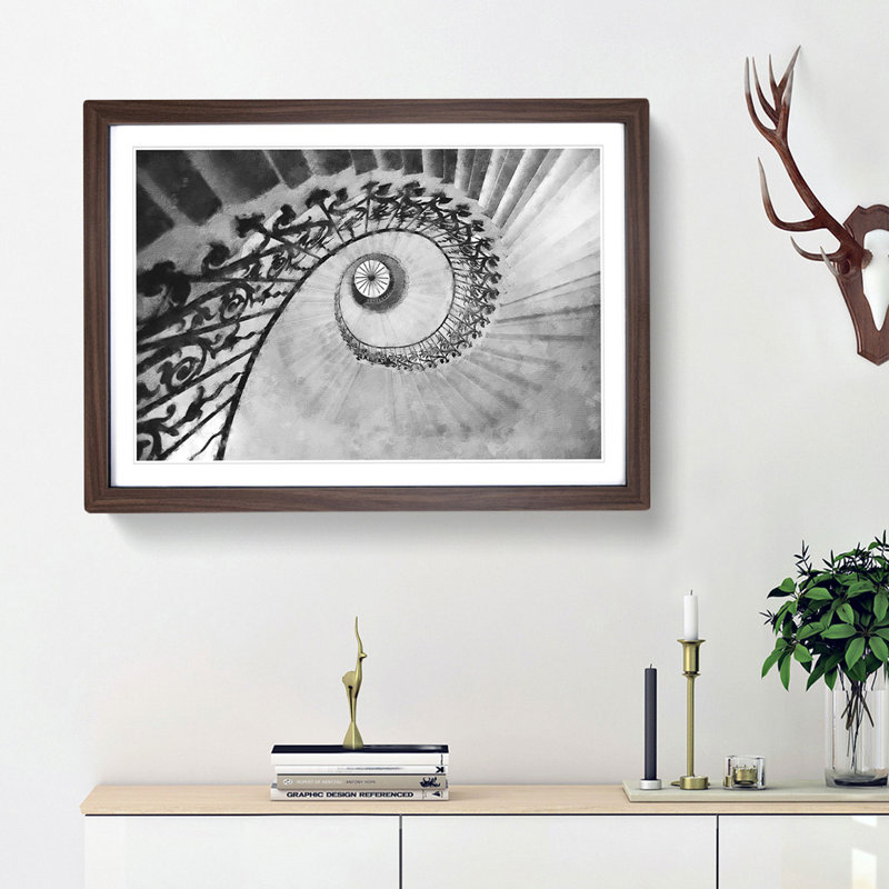 Spiral Staircase - Picture Frame Painting Print, 62cm H x 87cm W x 2cm D, Walnut Framed