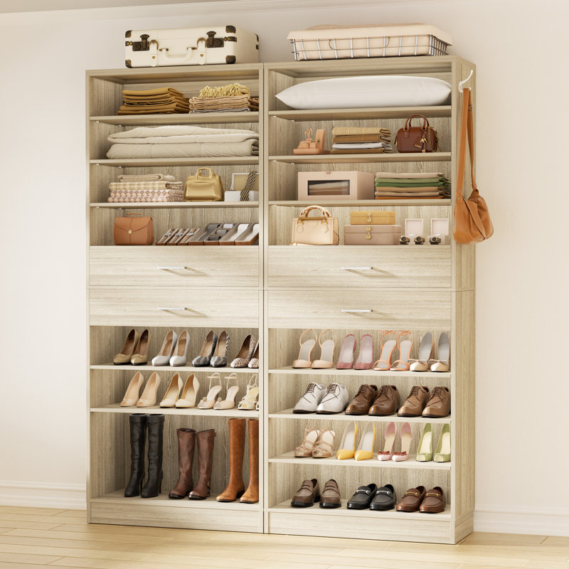 52" W Closet System With Drawers, White Oak