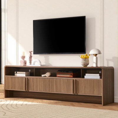 Dulane Modern Farmhouse 70" Tv Stand For Tvs Up To 75" With  2 Doors And Open Storage, Brown