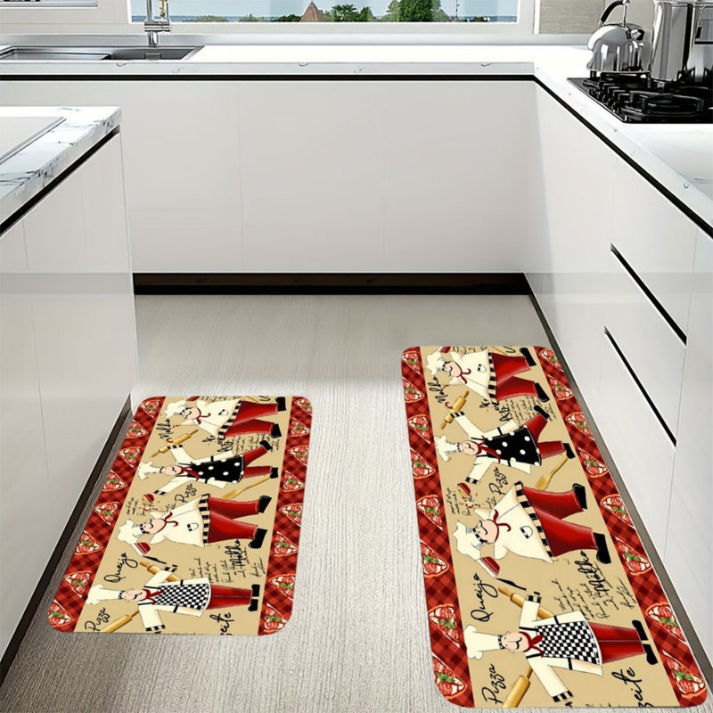 Ensemble de 2 tapis de cuisine à motif de pizza