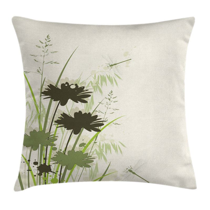 Green and Off-White Polyester Euro Throw Pillow