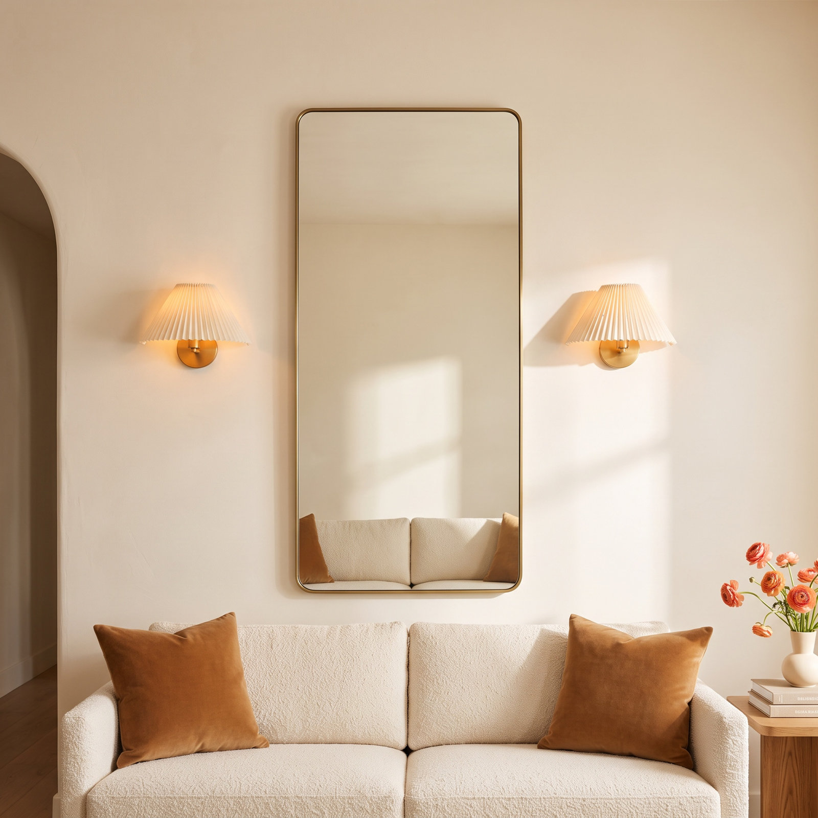 Sabine Metal Rounded Rectangle Floor Mirror, 72" x 32", Brass