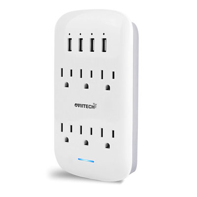 Extension de 6 prises avec 4 ports de charge USB (4,2A au total), prises murales 900 joules
