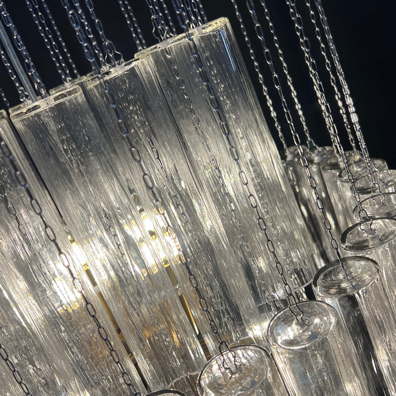 Lustre moderne en verre texturé à niveaux pour plafonds hauts, 37.05" H x 23.4" W x 23.4" D