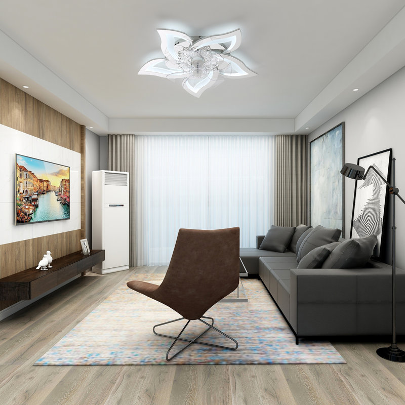 Izzabella 7- Blade Reversible LED Dimmable Ceiling Fan with Light and Remote, Chrome/Clear