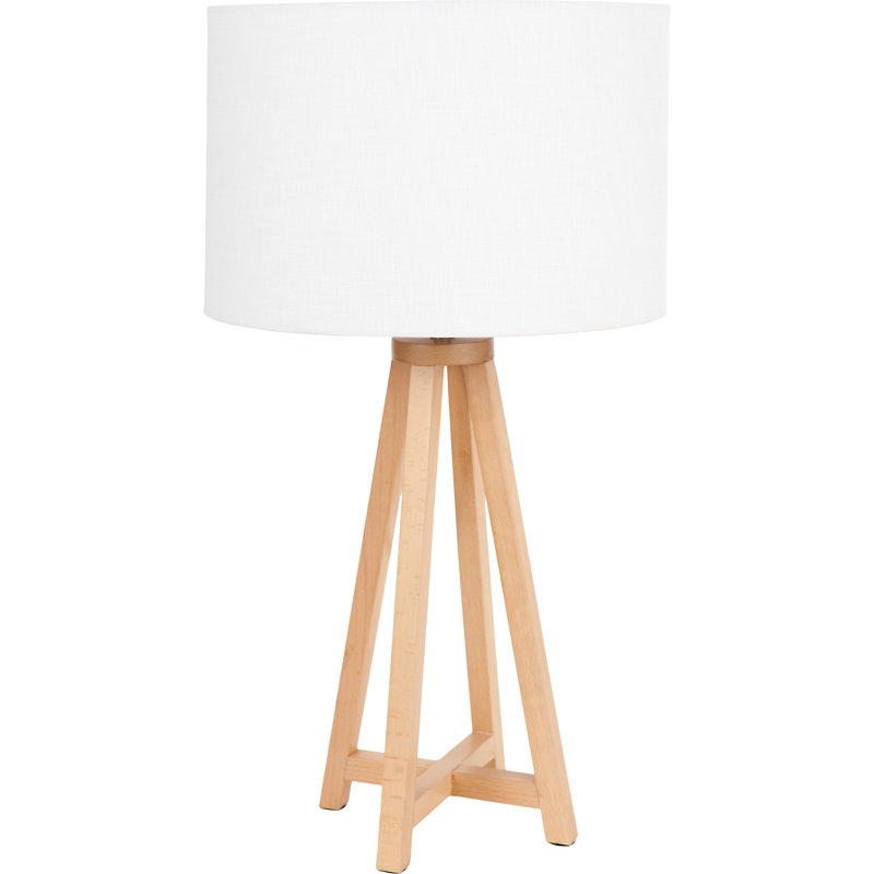 Wood Table Lamp, Linen, White, Brown